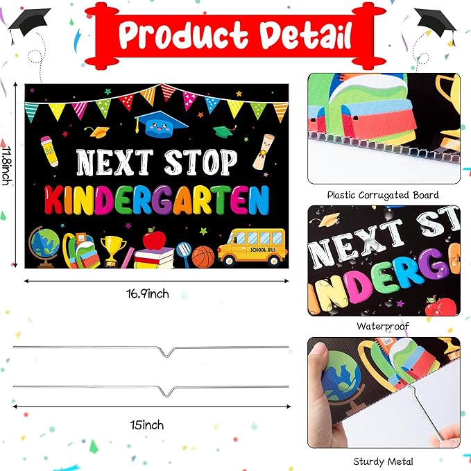 Class of 2026 Preschool Grad Yard Sign - Next Stop Kindergarten Graduate Lawn Sign with Stake Pre-K Congrats Graduation Decors Colorful Graduation Party Favors Supplies for Outdoor Photo Booth Props