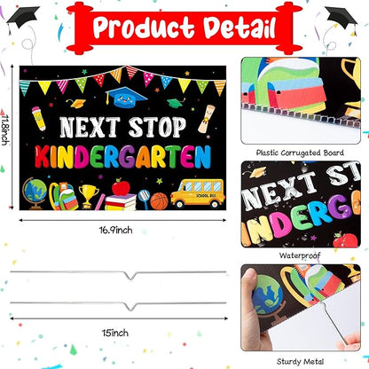 Class of 2026 Preschool Grad Yard Sign - Next Stop Kindergarten Graduate Lawn Sign with Stake Pre-K Congrats Graduation Decors Colorful Graduation Party Favors Supplies for Outdoor Photo Booth Props