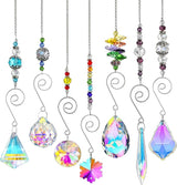 7PCS Crystal SunCatchers Hanging Sun Catcher with Colorful Beads Prism Chain Pendant Christmas Ornament, Window Home Wall Tree Cars Hanging Decoration