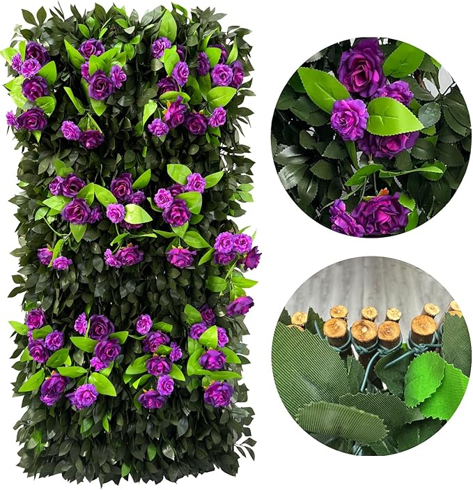 GLANT Expandable Fence Privacy Screen for Balcony Patio Outdoor,Decorative Faux Ivy Fencing Panel,Artificial Hedges (Single Sided Leaves) (4, Branches -Purple Rose)