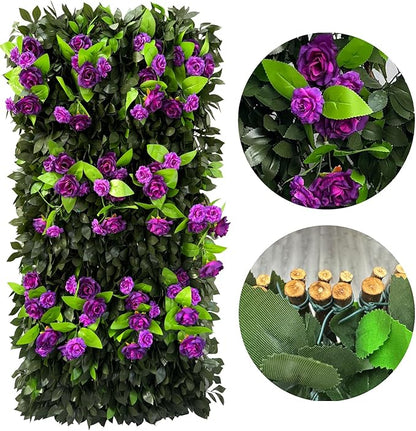 GLANT Expandable Fence Privacy Screen for Balcony Patio Outdoor,Decorative Faux Ivy Fencing Panel,Artificial Hedges (Single Sided Leaves) (2, Branches -Purple Rose)