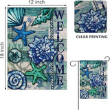 Home Decorative Welcome Summer Coastal Garden Flag, Nautical House Yard Tropical Conch Starfish Shell Beach Outside Decor, Spring Blue Ocean Sea Outdoor Small Decoration Double Sided 12x18
