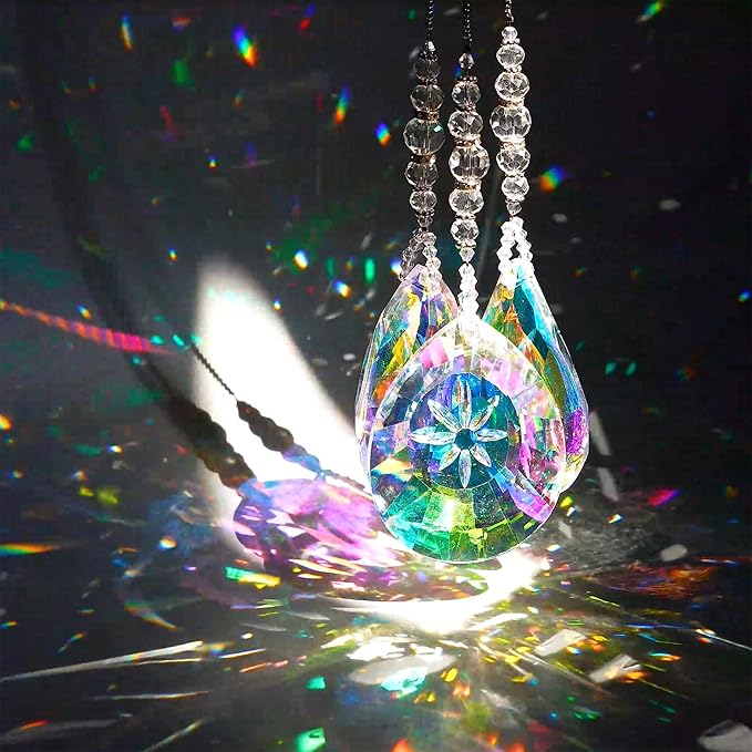 YU FENG 3PCS Crystal Suncatcher Set, Hanging Glass Prism Rainbow Maker for Window, Home & Garden Decor Light Catchers