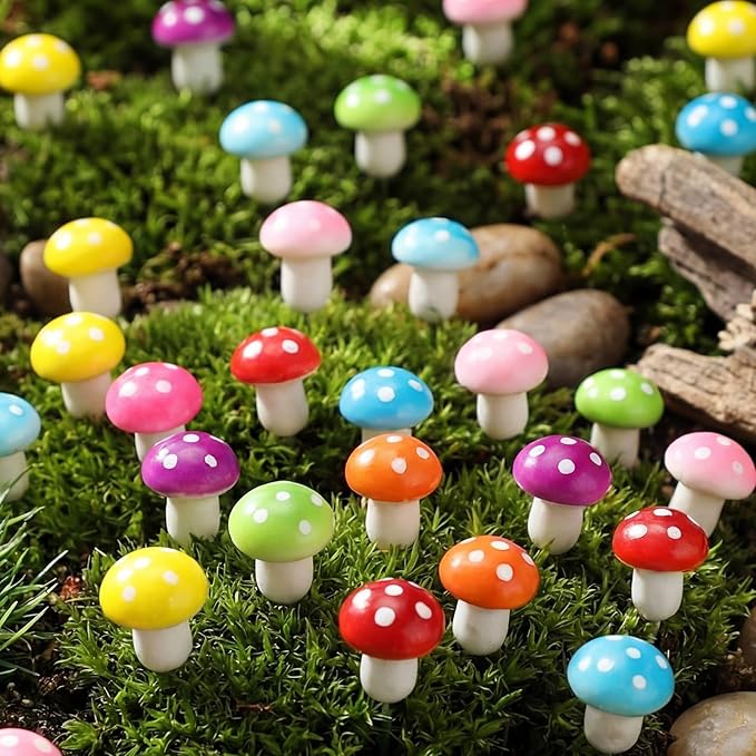 Mudder 64 Pcs Mini Mushrooms for Miniature Fairy Garden PVC Mushrooms Miniature Figurines Colorful Garden Ornaments Model Garden Accessories for Micro Landscape, Plant Pots, Bonsai Craft