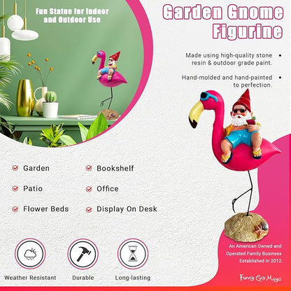Funny Guy Mugs Outdoor/Indoor Garden Statue - Gnome and Flamingo - Patio, Yard or Lawn