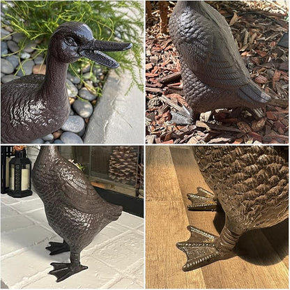 Cast Iron Duck Statue (15.7" Tall) - Heavy Duty Outdoor/Indoor Decor, Rust Brown Garden Art with Lifelike Feather Detailing, Weatherproof Bird Sculpture for Patio, Lawn & Home HC5387