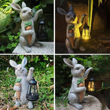 Garden Statues Rabbit Solar Lantern Outdoor Handmade Resin Statue Bunny with Cute Carrot for Patio, Yard, Mother's Day Gift Ideas