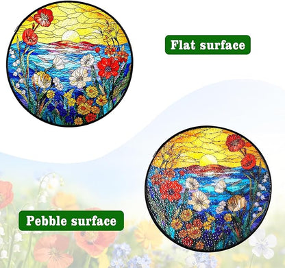 Remiawy Stained Glass Window Hanging, Wildflowers Sunrise 8 Inch Glass Panel with Metal Chain and Hooks Large Window Indoor Wall Art Decor Gift for Women Mother's Day Christmas