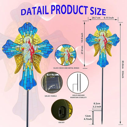 WAIU Solar Cross Garden Stake Lights, Metal Angel Wing & Acrylic Jesus Cross, Waterproof Outdoor Memorial Decor for Remembrance Gifts & Sympathy Gifts.