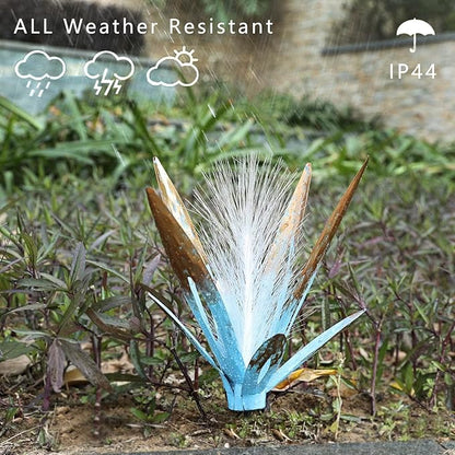Metal Agave Garden Statue - 13x13x17 inch Solar LED Outdoor Lawn Decor, Hand-Painted Rustic Aloe Vera Sculpture, Waterproof Yard Art for Patio Pathway