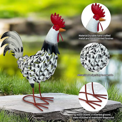 HONGLAND Metal Rooster Yard Decor,16" Solar Chicken Garden Statues Outdoor,Farm Animals Lawn Decorative Ornaments Outside for Home Patio Backyard Landscape