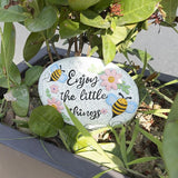 Spring Decorative Garden Stones Outdoor, 6x4.1In Bee Enjoy The Little Things Stone with Pink Floral, Concrete Stepping Stones for Walkway Pathway Yard Outside