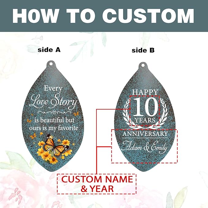 ASTARIN Personalized 20th 50th Anniversary Wind Chime, Happy Anniversary Wedding Valentine's Day Gift for Wife Husband Men Women Sister, Golden Anni Keepsake for Parents Couples(Produced in USA)