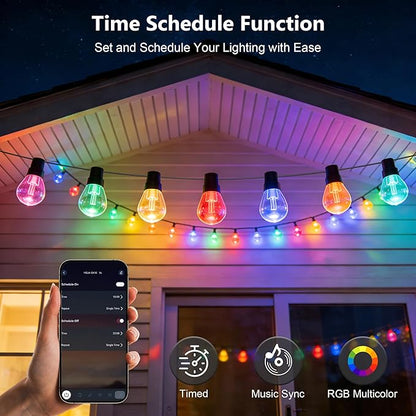 AHRLHR 150FT RGB+IC Outdoor String Lights,Outside Light Dimmable Shatterproof LED Bulbs,Balcony, Outdoor Living， IP67 Waterproof Chasing Effect Lighting DreamColor Patio Strip Lights for Backyard