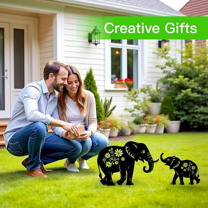WACLSTDAY Elephant Metal Garden Stakes Decorative, Gifts for Women/Men/Elephant Lovers, Black Silhouette Statues Spring Outdoor Decorations for Garden, Yard, Lawn, Pathway,Patio,Outside
