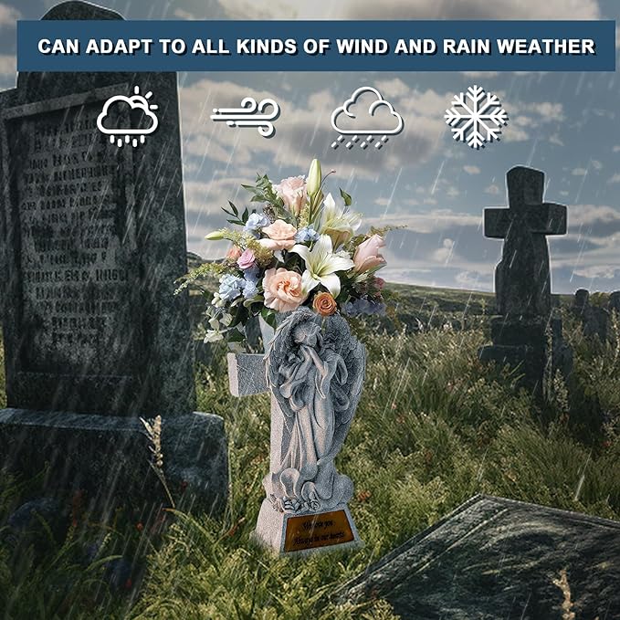 JFHEDY Angel Garden Statue Outdoor Decor, Grave Decorations for Cemetery, Solar Angel Garden Figurines Gifts for Mom Grandma or Cemetery Decorations for Grave Garden Memorial Stones