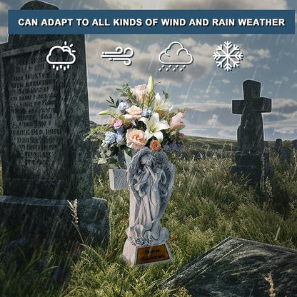 JFHEDY Angel Garden Statue Outdoor Decor, Grave Decorations for Cemetery, Solar Angel Garden Figurines Gifts for Mom Grandma or Cemetery Decorations for Grave Garden Memorial Stones
