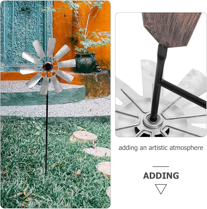 Yardwe Large Metal Windmill Ornament Outdoor Garden Decor Rotatable Wind Spinner with Durable Metal Construction for Lawn Patio Courtyard