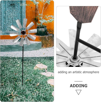 Yardwe Large Metal Windmill Ornament Outdoor Garden Decor Rotatable Wind Spinner with Durable Metal Construction for Lawn Patio Courtyard