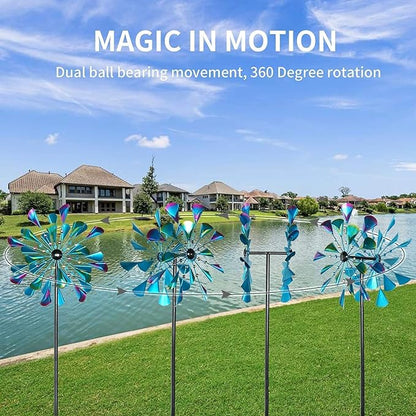 DECOROCA Kinetic Wind Spinners Outdoor - Large Metal Wind Sculptures & Spinners Yard Patio Lawn Garden Decorations, Windmill Clearance with Stable Metal Stake(Peacock-Blue)