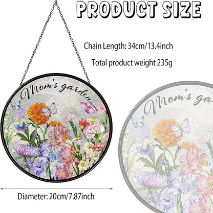 Family Birth Flowers Stained Glass Window Hanging Flower Mom Garden Sun Catcher Decor Gifts for Mom Christmas Suncatchers for Home Windows Hanging Decoration, 7.87inch