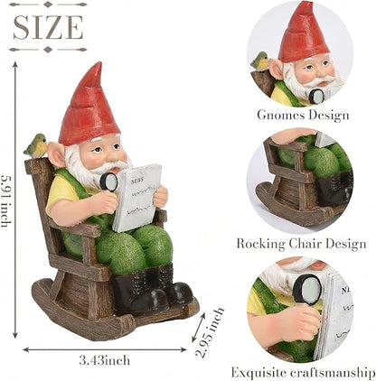 TERESA'S COLLECTIONS Garden Outdoor Decor,Gnomes Sitting in a Rocking Chair Reading a Newspaper，Gnomes Garden Decor, Waterproof Resin Garden Statue, Garden Gift, Indoor/Outdoor,5.9"