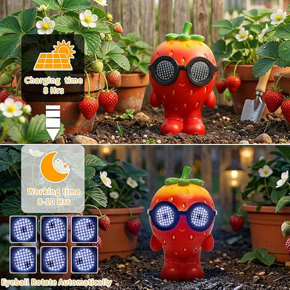 Solar Garden Statue,Cute Outdoor Statue with LED Light, Outdoor Decor for Patio,Balcony,Yard,Lawn Ornament,Birthday Gifts for Mom Grandma (Strawberry)