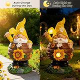 AVEKI Solar Garden Gnome Statue, Funny Gnome Honey Pot Figurine with Solar Light, Outdoor Waterproof Resin Garden Art for Patio Yard Lawn Balcony Ornament, Ideal Gift for Mom Grandma Women