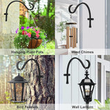 12 Inch Heavy Duty Plant Hanger Wall Hook 4 Pack - Black Iron Hanging Plant Bracket Holds 44 lbs - Rust Resistant Indoor Outdoor Hooks for Bird Feeders Lanterns Wind Chimes Hanging Baskets with Screws