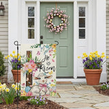 CROWNED BEAUTY Easter Garden Flag He is Risen Cross 12x18 Inch Double Sided Floral Holiday Decoration for Outdoor Lawn Yard