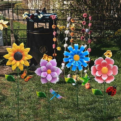 Solar Garden Stake Lights, Metal Flower Design, 4 Pc. Set for Outdoor Decor, Garden, Patio, Pathway