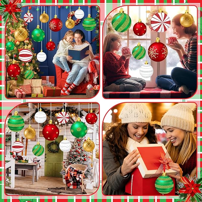 Huwena 24 Pcs Christmas Outdoor Decorations Hanging Ornaments Christmas Yard Signs Double Sided Lawn Decorations for Xmas Party Porch Lawn Decor (Delicate Style)
