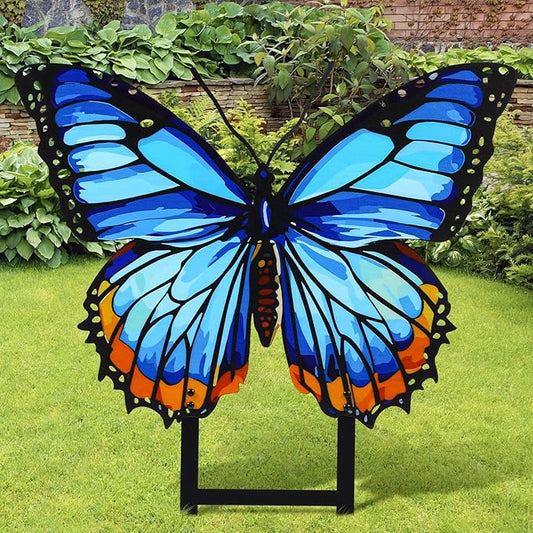 1 Pcs Spring Metal Butterfly Garden Stakes Decor 16.5 Inch Decorative Blue Butterfly Yard Stake Outdoor Insect Decor Metal Garden Art Ornaments for Patio Porch Lawn Backyard