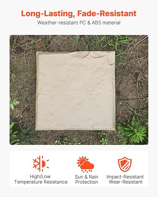 VEVOR Garden Stepping Stones, 8Pcs 15.5 x 15.5 in, Decorative Stepping Stones with Stakes, Weather-Resistant Plastic Pathway Pavers, Smooth Surface, Outdoor Walkway for Lawn Patio Landscape, Beige