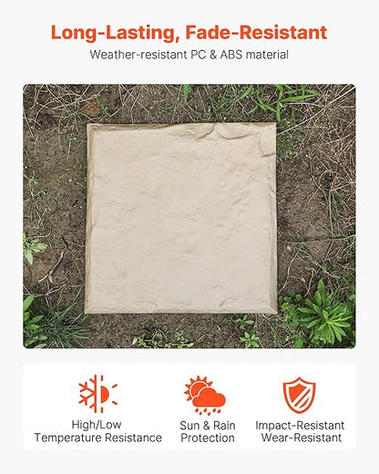 VEVOR Garden Stepping Stones, 4Pcs 15.5 x 15.5 in, Decorative Stepping Stones with Stakes, Weather-Resistant Plastic Pathway Pavers, Smooth Surface, Outdoor Walkway for Lawn Patio Landscape, Beige