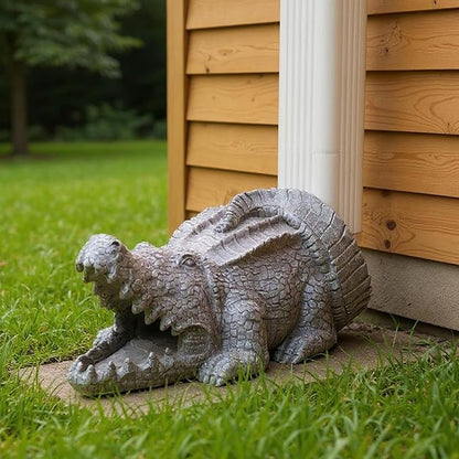 Crocodile Statue Gutter Downspout Extensions, Rain Gutter Downspout Splash Block Cover Sculpture Decorative, 3" × 4" Downspouts