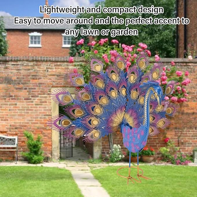 Metal Peacock Statue Garden Decor Iron Art Realistic Tail Spread Peacock Outdoor Sculpture for Lawn Yard Ornament
