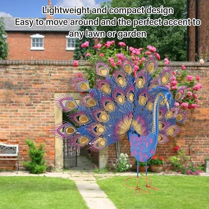 Metal Peacock Statue Garden Decor Iron Art Realistic Tail Spread Peacock Outdoor Sculpture for Lawn Yard Ornament