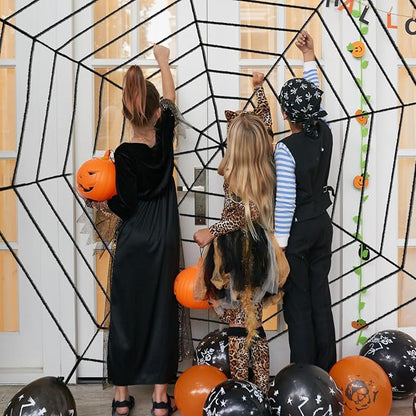 12 FT 9-Ring Spider Web Halloween Decorations, Giant Rope Fake Spider Web for Scary Haunted House, Outdoor Yard, Porch, Wall, and Spooky Trick-or-Treat Hanging Party Decor (Black)
