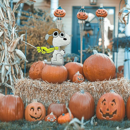 PRODUCTWORKS Peanuts Pumkin Press-in Icon Metal Stake Halloween Harvest Decor Porch Decorating Indoor Outdoor (Snoopy Flying Ace)