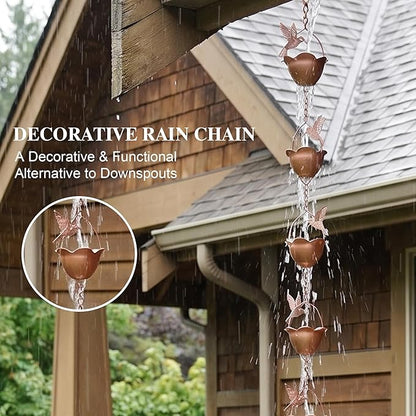 Topadorn Metal Rain Chain Decoration 7.85FT., Rain Catcher Metal Chain Gutter Downspout 94'' for House Eaves, Garden & Home, Flying Bird and Flower Shape Rain Chains