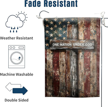Patriotic American Garden Flag One Nation Under God Christian Flags for Outside 12x18 Double Sided Small 250 Anniversary USA 4th of July Independence Memorial Day Decor
