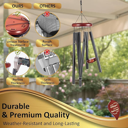 Wind Chimes for Outside – Memorial Wind Chimes 32" for Loss of Loved One with Leaf Spinner, Bereavement & Sympathy Gift, Soothing Tones, Bronze Finish