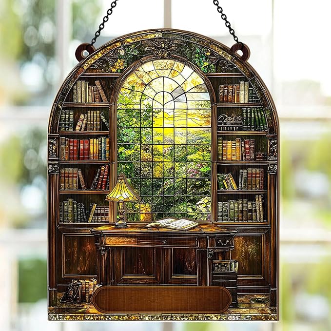 Jesuspirit - Window Hanging Suncatcher – Crystal Clear Acrylic & Wood Sun Catcher for Home Decor, for Women (Your Library, 8 Inches)