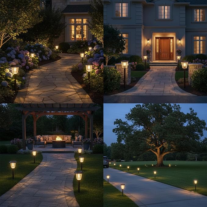 XMCOSY+ Solar Pathway Lights - Durable Glass & Stainless Steel, 10/25 LM Brightness, 2 Adjustable Modes, Waterproof LED Garden Lights for Yard, Lawn, Driveway, Walkway & Landscape Decor (Warm White)