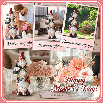 twinbling Garden Gnome Statue with Solar Lights Garden Sculptures Funny Triple Gnome Outdoor Patio Lawn Yard Balcony Home Decor Birthday Gift for Mom Woman Grandma 12 in Mothers Day Gnomes