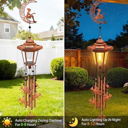 Large Solar Moon Fairy Wind Chimes with Wind Catcher/Solar Decor Light to Create a Zen Atmosphere Decor for Outdoor Garden Balcony, Classic Bronze Wind Chimes Gifts for Mom Grandma Women Wife Daughter