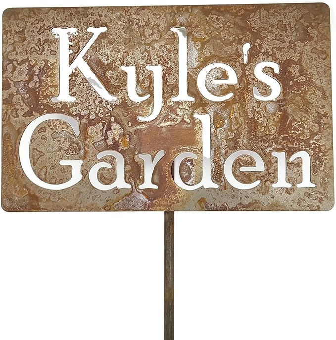 Classic Metal Garden Markers Clearance Items 20 to 33 Inches Tall (Kyle's Garden 21", Naturally Rusted)