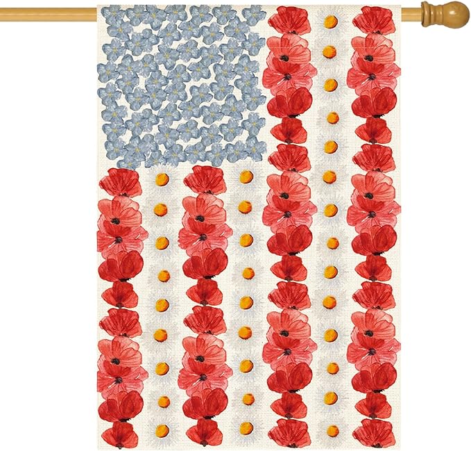 AVOIN colorlife Myosotis Poppy Memorial Day House Flag 28x40 Inch Double Sided Outside, Patriotic American Flag Yard Outdoor Decoration