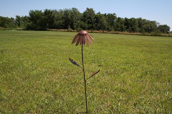 Metal Rustic and Colorful Flower Stakes Ranging from 9.5 to 36 Inches Tall (Coneflower Stake 30" Tall, Naturally Rusted)